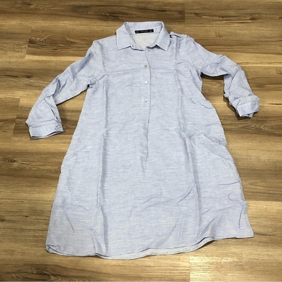 ZARA BASIC COLLECTION Blue Shirt Dress Women Size Xsmall - Picture 2 of 9